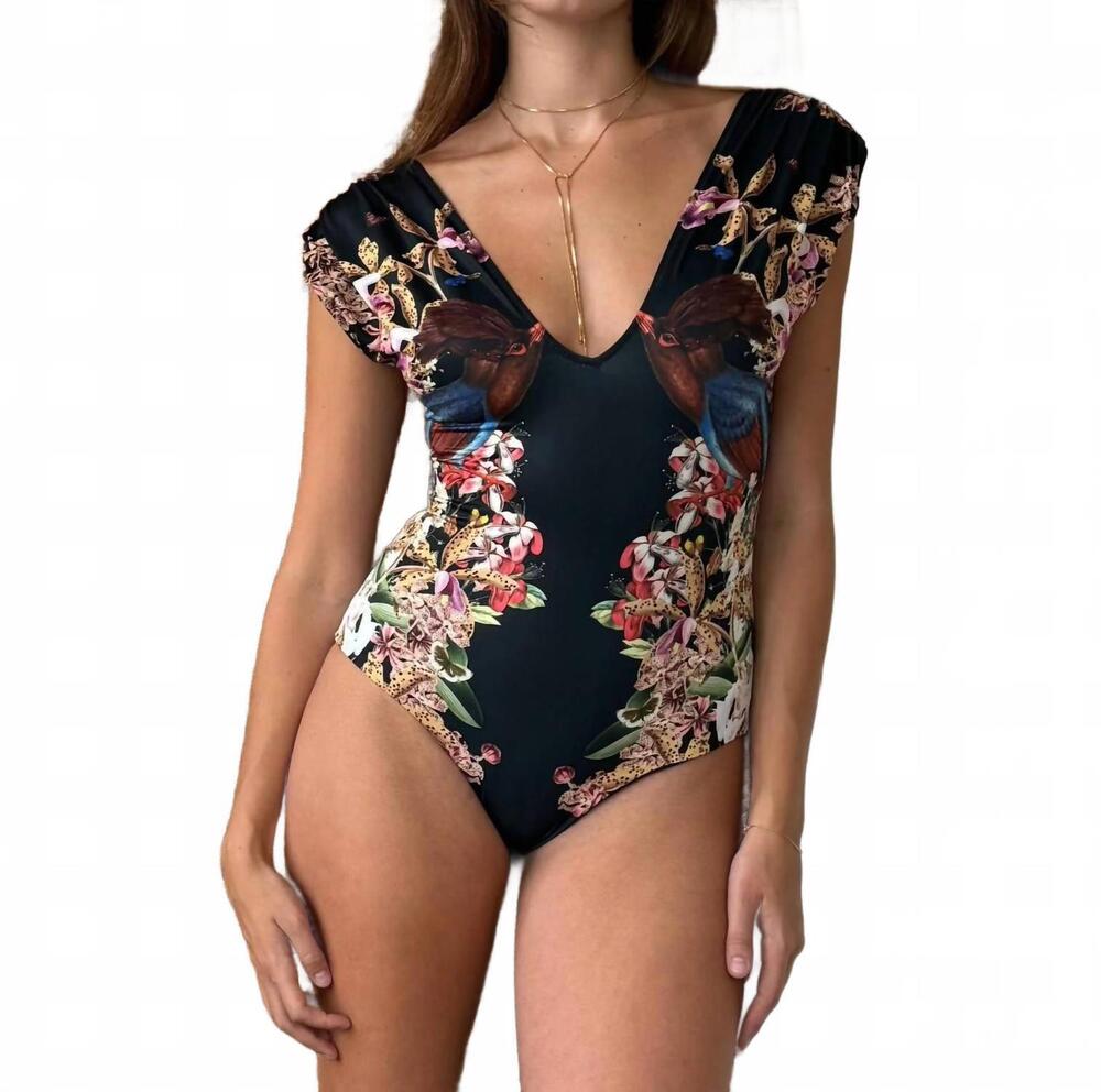 NEW CAROLINA K women's lisette one piece in divine birds black